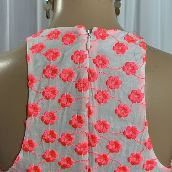 J Crew Embroidered Dress Neon Coral /White 00 - Picture 7 of 13